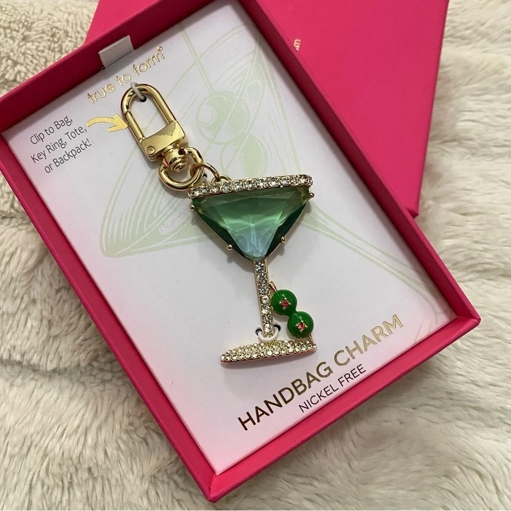 True to Form Green Martini Handbag keychain Charm with Glass Crystal Stones Glam